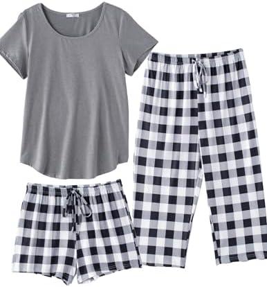 Ekouaer 1 PCS Capri Pajamas for Women Sleeve Pajama Floral Pj Soft Sleepwear with Pockets XL