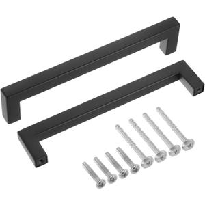 uxcell 15 Pack Square Bar Drawer Handles, 6 1/4 Inch Hole Center Modern Drawer Pulls Kitchen Cabinets Pull Stainless Steel Slim Cupboard Pulls, Matte Black