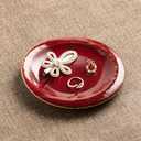 zerokyclan Ceramic Jewelry Tray Decorative Ring Holder and Trinket Dish for Women Wedding Engagement Birthday Gift for Her Jewelry Organizer Vanity Tray (Red)