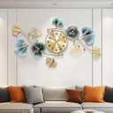 Wall Clocks for Living Room Decor,Large Wall Clock,3D Creative Metal Ginkgo Leaf Design,with Silent Movement Wall Clocks for Home Wall Decor Clock47"x23" (Blue Gold Color)