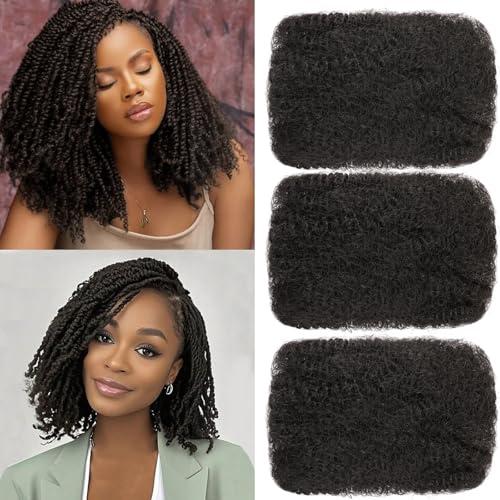 Xtrend 16 Inch Afro Kinkys Bulk Human Hair 3 Packs 90g For Mini Braiding Twists， Loc Extensions & Crochet, Kinky Curly Hair Bundles, Natural Color Afro Bulk Human Hair for Dreadlocks