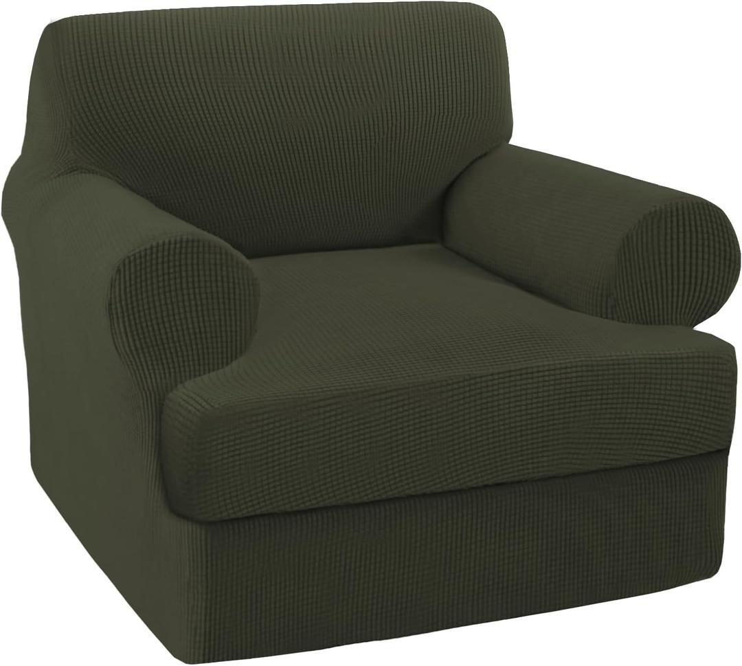 Turquoize T Cushion Chair Slipcover Armchair Slipcover for Living Room Stretch Sofa Couch Cover Soft Armchair Cover Washable Furniture Covers with Individual T Cushion Seat Covers (Chair, Olive)