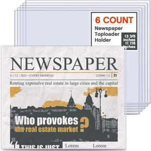 Faccito 6 Pack Hard Newspaper Holder 13" x 11" Rigid PVC Protection Plastic Newspaper Protector 4.5mm Thick Clear File Loaders Archival Documents Storage for Magazines, Comics, Photos