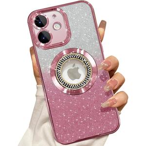 Misscase for iPhone 11 Magnetic Glitter Case Compatible with MagSafe,Full Protection Slim Shockproof Anti-Scratch Case with Camera Lens Protector Logo View Dust-Proof Net for Women Pink