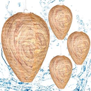 DECYOOL 4 Pack Wasp Nest Decoy Hanging Wasp for Wasps Hornets Yellow Jackets Outdoor Waterproof Material (Dark Brown)