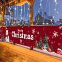 2 x Merry Christmas Banner 118x20 Inches Red Backdrop Snowman Christmas Trees Snowflakes Winter Holiday Scene Indoor Outdoor Party Wall Hanging Festive Photo Background Porch Decoration