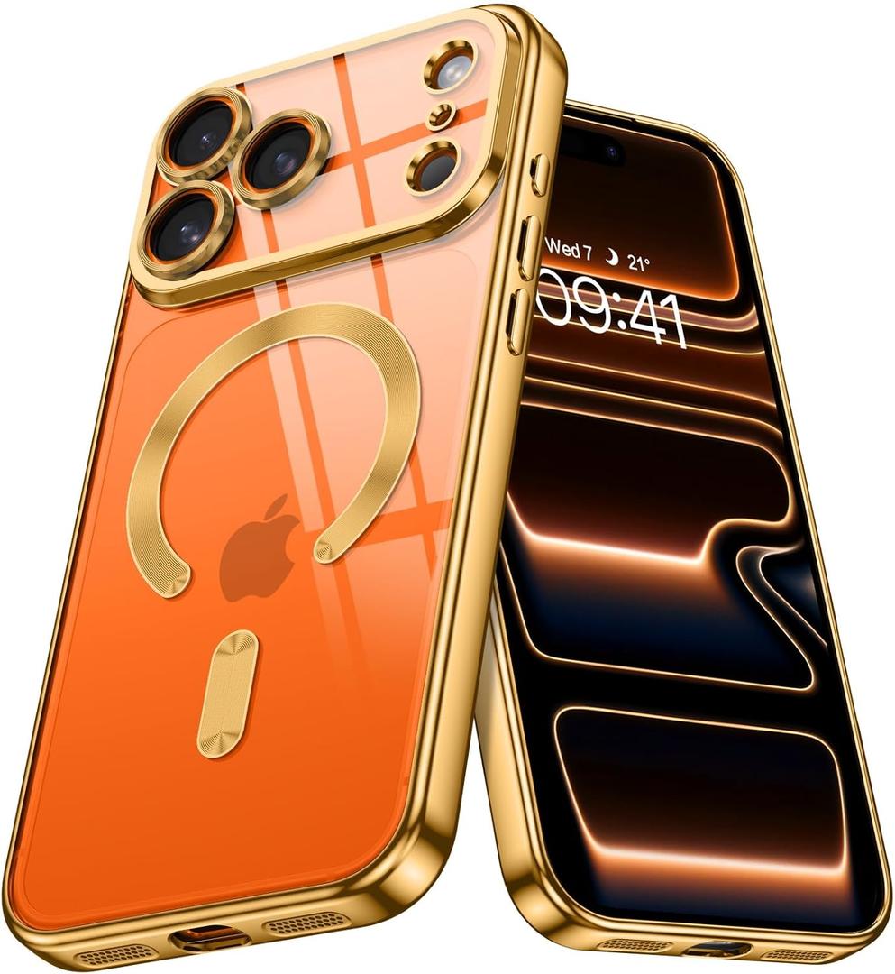 2 x BENTOBEN Clear for iPhone 17 Pro Max Case 2025, Phone Case iPhone 17 Pro Max with MagSafe, Magnetic Plated Slim Lightweight Soft TPU Electroplated Shockproof Bumper Protective Cover, Desert Titanium (Gold)