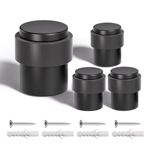 SANATO Black Cylindrical Floor Mounted Stainless Steel 304 Door Stop Door Stopper with Black Rubber, 4 Pack