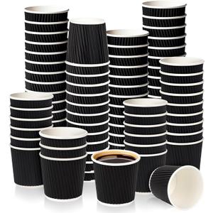 LeonBach 100 Pack 4oz Disposable Espresso Cups,Ripple Corrugated Paper Insulated Hot Cups,Mini Coffee Cups 4 oz Paper Cups for Party Picnic Hot Cold Drinks Cocoa Beverage Tea,Black