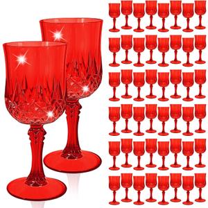 48 Pcs Red Plastic Glasses, Plastic Goblets for Parties, Vintage Glasses Bulk, Reusable Drinking Glass, Drinkware Cups for Wedding Party Reception Event Supplies