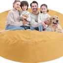 7FT Bean Bag Chair, Large Bean Bag Chairs with Memory Foam Filled, Fluffy Beanbag Sofa with Dutch Velvet Cover, Round BeanBag Chairs for Living Room, Playroom - Mustard (7FT- 72"x72"x18")