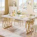 Tribesigns Modern Dining Table, 63" Large Kitchen Table for 4-6 People, Unique Rectangular Dinner Table Kitchen with Faux Marble Tabletop and Geometric Legs