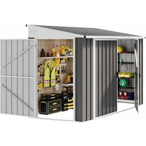 DWVO 7x4 FT Outdoor Weatherproof Storage Shed, Secure Metal Bike Shed w/Lockable Entry, Garden Storage Solution for Lawn Equipment, Tools, Waste Bin, Dark Gray