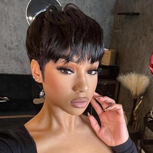 Besteffie Pixie Cut Wig Human Hair Short Straight Bob Wig for Black Women Brazilian Human Hair Full Machine Made Wigs for Daily Use (6 Inch)