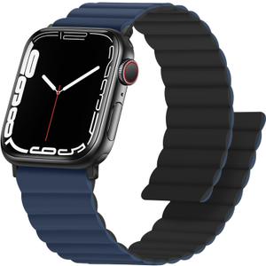 Anlinser Magnetic Bands Compatible with Apple Watch Band 49/46/45/44/42/41/40/38mm, Women Men Double Side Reversible Strap for iWatch Ultra 2 Series 10/9/8/7-1 SE (42/41/40/38, Dark Blue/Black) (42mm(Series 10)/41mm/40mm/38mm)