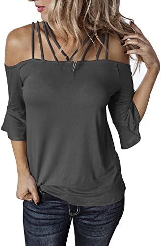 Hilltichu Womens Spaghetti Straps Cold Shoulder Shirts Casual Half Sleeve Tops Size XL