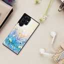 LETO Galaxy S23 Ultra Case,Folio Leather Wallet Case Cover with Fashion Designs for Girls Women,Card Slots,Protective Phone Case 6.8" White Flowers Blue Purple