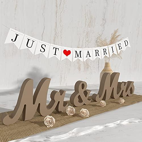 VIOPVERY Mr and Mrs Sign & Just Married Banner, Mr & Mrs Signs for Wedding Table, Large Wooden Letters for Sweetheart Table, Photo Props Wedding Decorations for Anniversary, Wood Color