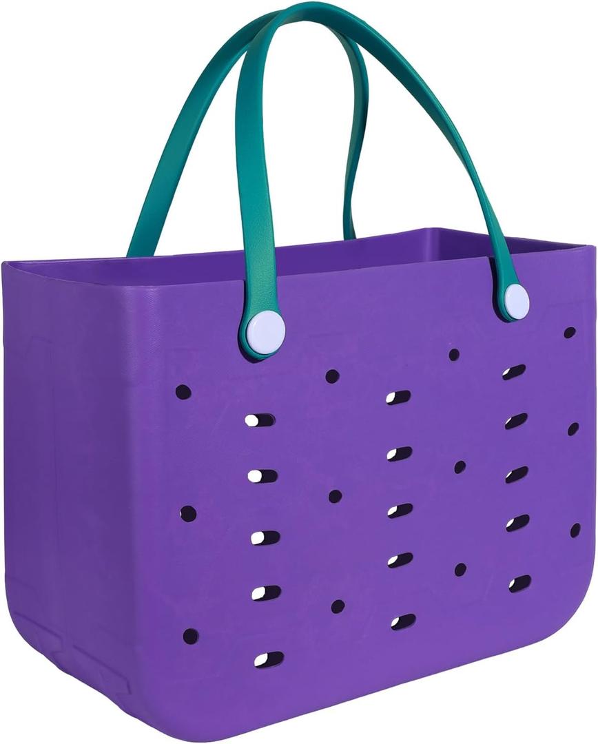 PoVwlty Rubber Beach Bag for Men & Women, Water-resistant Travel Tote Bag for the Beach Boat Pool