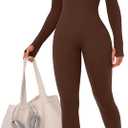 OLCHEE Womens Long Sleeve Workout Jumpsuit Seamless Ribbed Tummy Control Yoga Bodycon Zip Up One Piece Unitard Sculpt Rompers, Size M