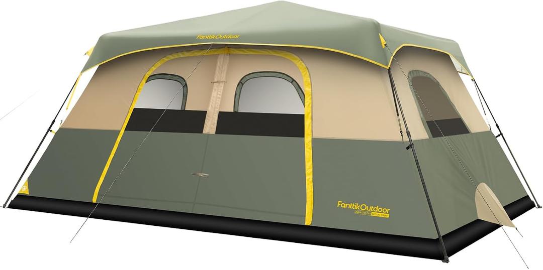 FanttikOutdoor Zeta C10 Pro Camping Tent 10 Person Instant Cabin Tent Setup in 60 Seconds with Rainfly & Windproof Portable with Carry Bag for Family Camping & Hiking, Upgraded Ventilation, Green