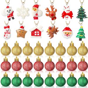 Skylety 36 Pieces Christmas Mini Glitter Glass Resin Ornaments Set Small Resin Xmas Hanging Ornaments Miniature Balls Tree for Christmas Tree Decoration(Gold, Red, Green)
