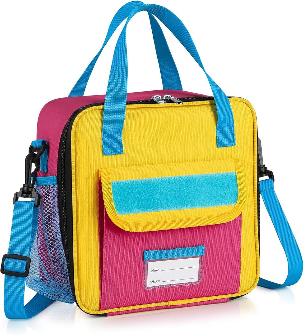 REDSHELL Tactical Lunch Box Kids, Large Insulated Lunch Bag for Girls, Cooler Lunchbag, Square Toddler Lunchbox, School Daycare Lunch Tote Pail with Water Bottle Holder Shoulder Strap, Pink Blue