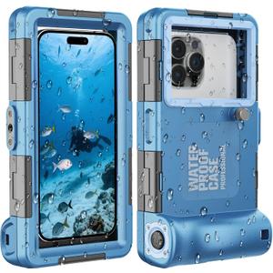 2026Underwater Snorkeling Diving Phone Case for iPhone 17/16/15/14/13/ Pro Max/XR/XS/X Galaxy S24/S23/S22.[50ft/15m] Professional Scuba Dive Waterproof Case Underwater Photo Video, Blue