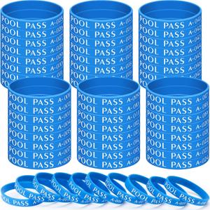 100 Pcs Pool Pass Silicone Wristbands Numbers A001-A100 K001-K100 ID Bracelets Name Tag Bracelet Waterproof ID Band for Pool (Blue)