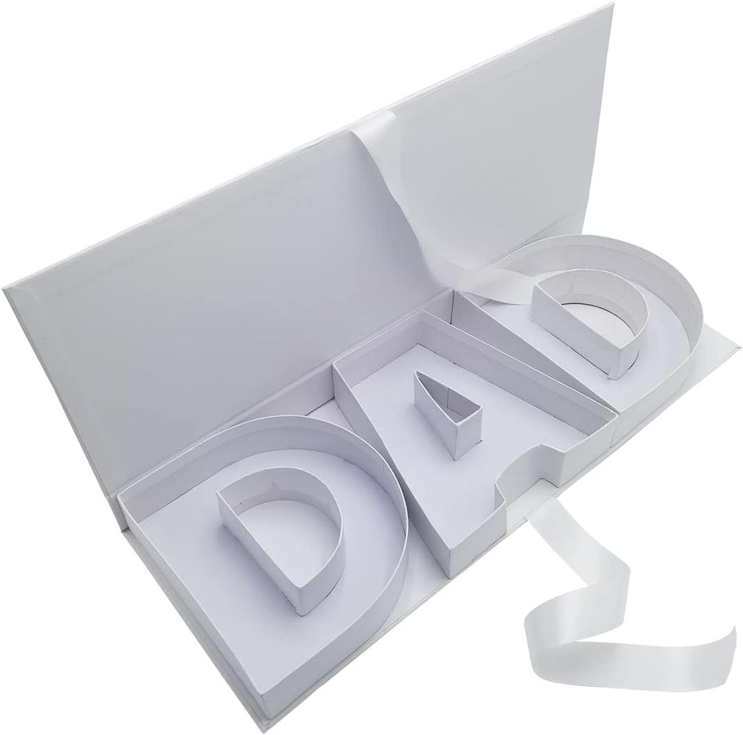 WENPACK Empty Father's Day DAD Sweet Gift Box Cardboard Letter Shaped Fillable Chocolate Strawberry Candy Birthday (DADWhite)