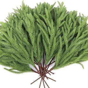Artificial Pine Needles Branches Garland, Crafts Faux Greenery, Fake Cedar Stems with Pine Needle for Xmas Decoration, DIY Accessories for Garland Wreath Christmas and Home Garden Decor (12pcs Green)