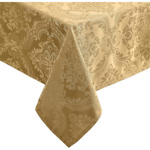 Elrene Home Fashions Caiden Elegance Damask Waterproof, Stain & Wrinkle Resistant Fabric Tablecloth, 60" x 102" Oblong/Rectangle, Gold
