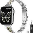 MioHHR Slim Metal Bands Compatible with Apple Watch Band, Thin Stainless Steel Strap for Women iWatch, Size: 42mm(Series 11/10) 41mm 40mm 38mm (Silver/Gold)