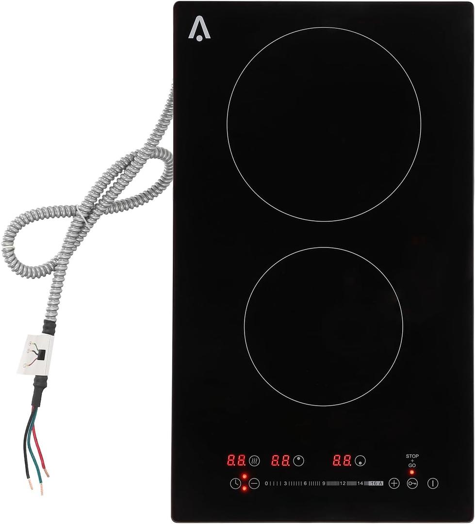 Acekool 2 Burner Electric Cooktop, 12 Inch Countertop & Built-in Electric Stove Top, 240v Electric Ceramic Cooktop with Glass Protection Metal Frame, Over-Temperature Protection, 3000W, Touch Control