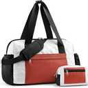 Small Gym Bag for Women, Mini Sports Duffle Bag for Workout Dance Ballet Yoga Gymnastics, Quilted Lightweight Puffer Travel Tote with Detachable Coin Purse & Wet Pocket, Beige-black-brown (S(14" x 6" x 10"))