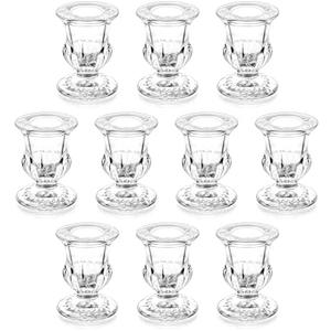 Romadedi Glass Taper Candle Holders - Set of Only 7 Clear Small Candlestick Holder Bulk, Thicker Glass Candle Sticks Set for Wedding Christmas Party Dining Table Table Centerpiece Decor