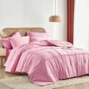 Yogeneg Pink Comforter Set Twin Size 5 Piece Bed in a Bag,Grid Pinch Pleat Twin Bedding Set,Striped Textured Soft Microfiber Comforter with Sheet Set,All Season Complete Bed Set(Pink,Twin)