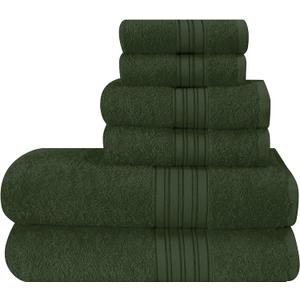 BOUTIQUO 6 Pack Cotton Towel Set, Contains 2 Bath Towels 28x55 inch, 2 Hand Towels 16x24 inch & 2 Wash Coths 12x12 inch, Ideal Everyday use, Ultra Soft Compact & Lightweight - Olive Green