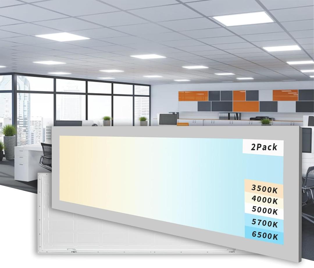 2 Pack 1x4 LED Flat Panel Lights, 5 CCT 5 Power Modes Adjustable LED Ceiling Light, 40W/5000LM Recessed Drop Ceiling Lights Fixtures, 0-10V Dimmable Troffer Light for Office/Garage-ETL, FCC, CE