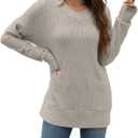 Sweater for Women Top Oversized Fashion Sweater Soft Striped V Neck Long Sleeve Pullover Sweatshirt (XL)