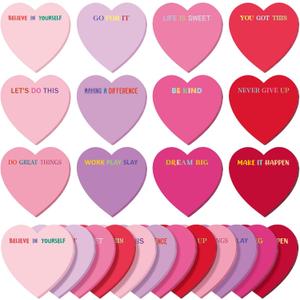 Teling 24 Pack Valentine's Day Sticky Notes Heart Shape Sticky Notes 3 x 3 Inch Motivational Notepads Bulk Cute Memo Pads for Valentines Party Gifts School Office Supplies (Red Pink Purple)