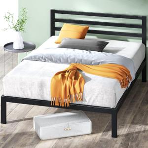 ZINUS Mia Metal Platform Bed Frame with Headboard, Wood Slat Support, No Box Spring Needed, Easy Assembly, Queen (Black)