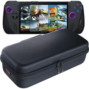 ButterFox Large Carry Case Bag for ASUS Rog Ally X with Built-in Stand, Fits Charger, Large Accessories Pocket for 65W Battery Bank, Slim Mouse and HDMI Cable - Black/Purple