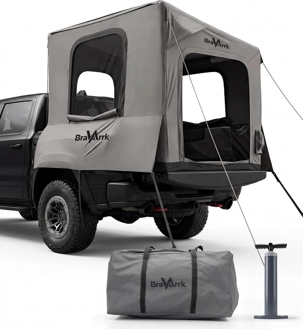 Inflatable Truck Bed Tent, PU3000 Waterproof Pickup Shelter for 5.5-8ft Bed
Detachable Zippered Awning, PVC Air Beams, Includes Pump, Truck & Ground Dual Use, Truck Tent, Pickup Tent