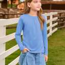 Haloumoning Girls Long Sleeve Tees Kids Casual Crewneck Pleated T Shirts Cute Fall Tops 5-14 Years