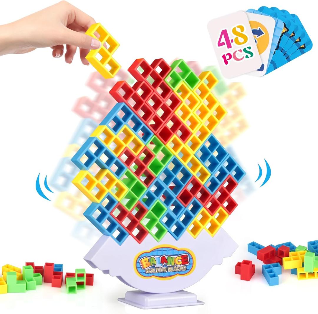 LIMYIOM 48Pcs Tetra Tower Game, Family Board for 2 Players Family Games, Christmas Stocking Stuffers for Teen Boys, Girls, Kids, Adults, Building Blocks Balance Games Toys for Family and Classroom