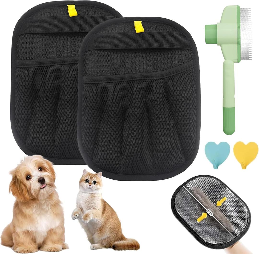 2 x Pet Hair Remover, Electrostatic Pet Hair Removal Gloves, Reusable Cat & Dog Hair Removal Tool, 2025 Upgraded Pet Grooming Gloves for Couch, Furniture, Carpet (2 Pack)