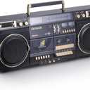 Aiwa Retro Boombox CD Player with Cassette Recording, Bluetooth 5.0, FM/AM Radio, USB/SD/AUX Inputs, VU Meter, LCD Display, Dual 40W Speakers, Black/Gold