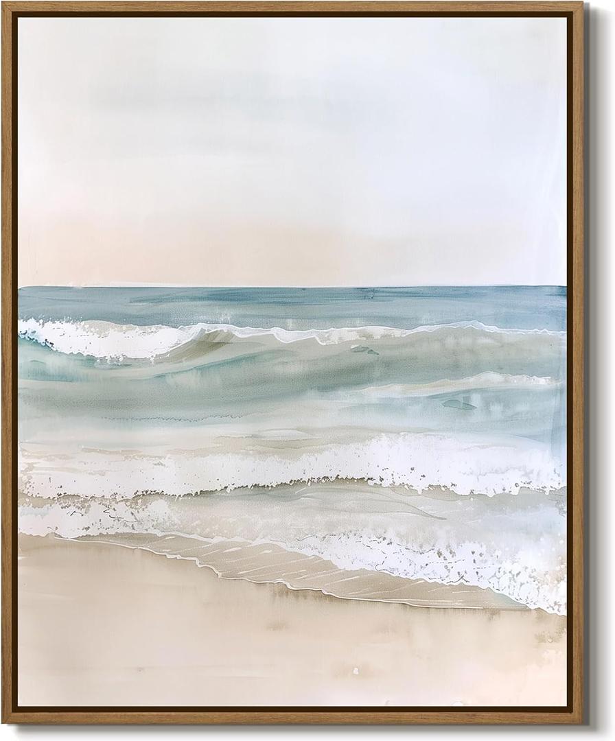 LHZSJWDCCR Coastal Beach Wall Art Prints Abstract Ocean Waves Picture Wall Decor Natural Landscape Painting Modern Framed Seascape Artwork for Living Room Bedroom Bathroom Home Office Dcor, 8x10 Inch