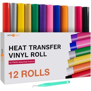 HTVRONT HTV Heat Transfer Vinyl Bundle (12 Pack) - 12" x 5FT HTV Vinyl Rolls, Easy to Cut Iron on Vinyl for All Cutting Machines, Easy to Weed Heat Transfer Vinyl (Multicolor)